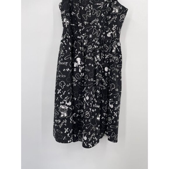 Disney Minnie & Mickey Mouse Print Sleeveless Dress Women 16 Black White Fit Fla - Picture 3 of 13